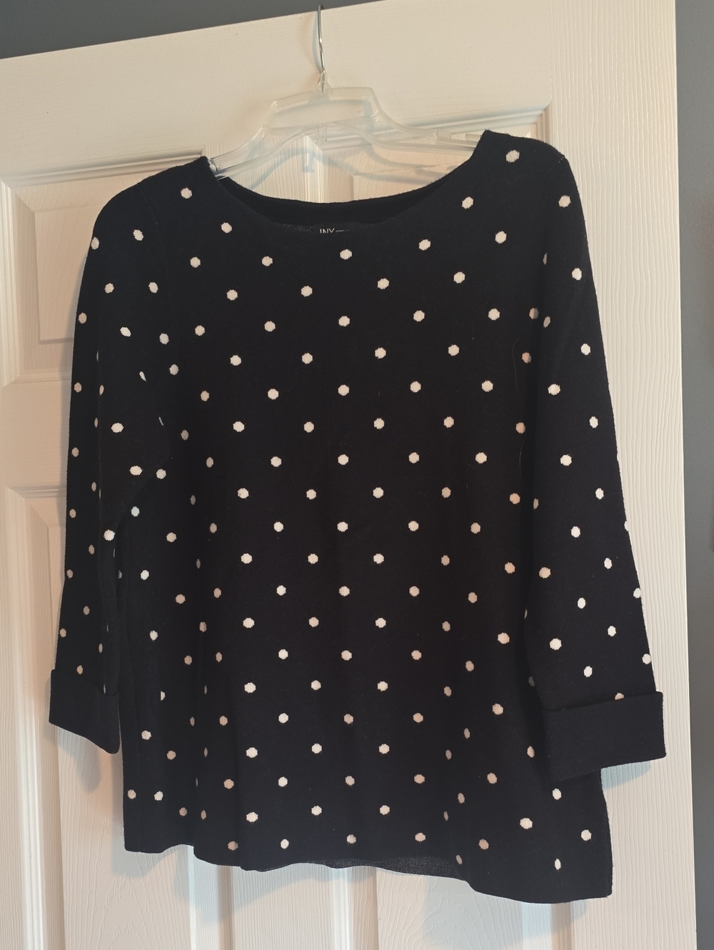 Jones New York Black Knit Polka Dot Sweater Large